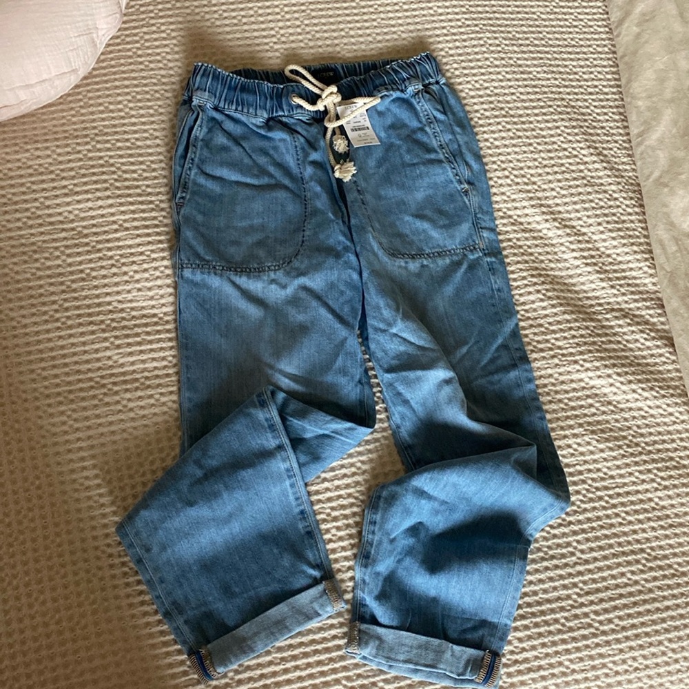 J Crew Factory denim jogger pant with rope tie closure
